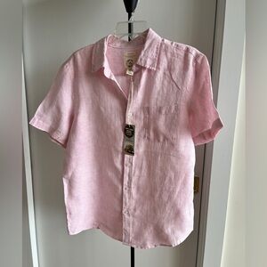 NWT Panama Jack Pink or Beige Casual Button Down 100% Linen Shirt machine wash L